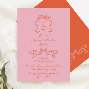 Convite Casamento Retroativo Pink Laranja Dodle