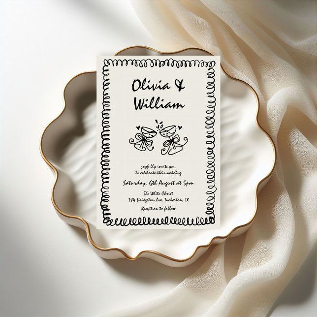 Convite Casamento Retroativo Simples De Desenho De Mão Qui (Criador carregado)