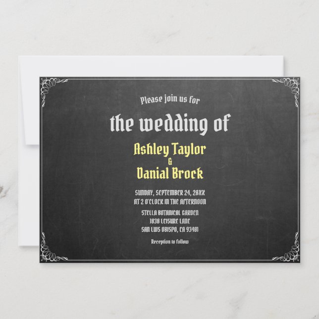 Convite Casamento Retroativo Simples de Script Chalkboard  (Frente)
