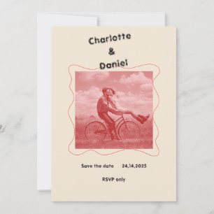 Convite Casamento Retrospectivo Moderno e Minimalista Verm