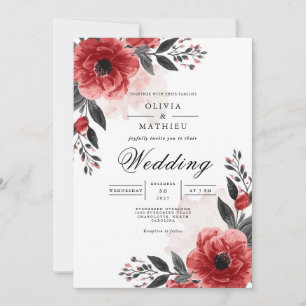 Convite Casamento Rich Crimson Floral Bloom