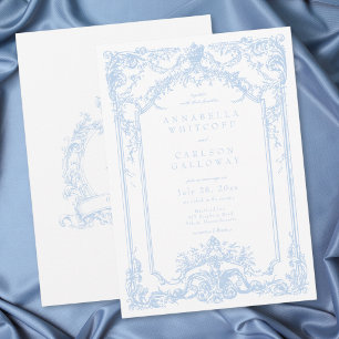 Convite Casamento Rococó Azul Francês Realeza Vintage Eleg