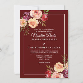 Convite Casamento Roja Oro Flores Boda Elegante Español