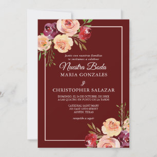 Convite Casamento Roja Oro Flores Boda Elegante Español