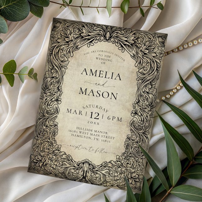 Convite Casamento Rolo de Conto de Fadas Vitoriano Antigo (Vintage Victorian Fairytale Scroll Wedding Invitation)