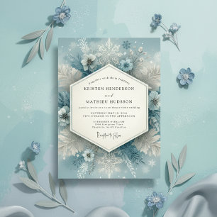 Convite Casamento Romance Azul Ardósia Congelado