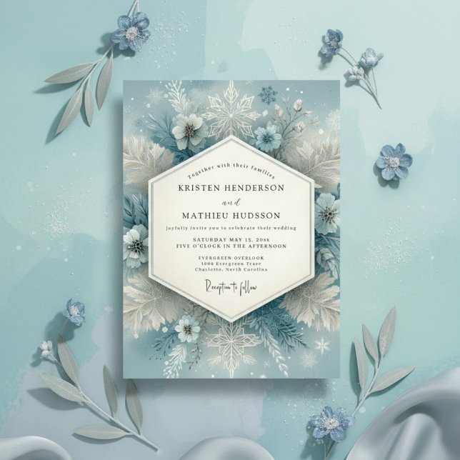 Convite Casamento Romance Azul Ardósia Congelado (Criador carregado)