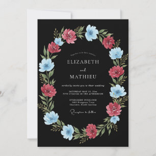 Convite Casamento Romance Botânico Azul Coral