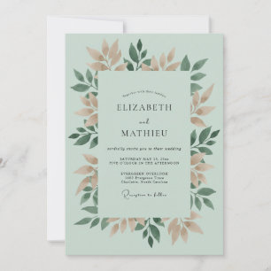 Convite Casamento Romance Botânico Bege Salvia