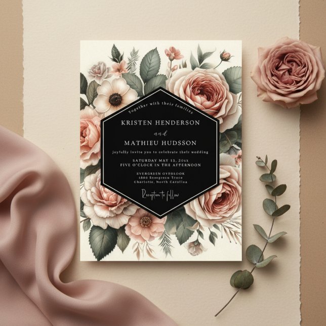 Convite Casamento Romance Botânico Blush Bloom (Criador carregado)