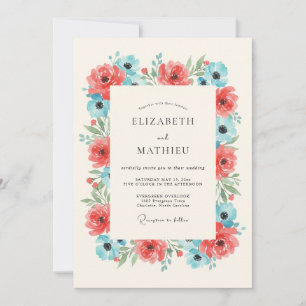 Convite Casamento Romance Botânico Coral Aqua