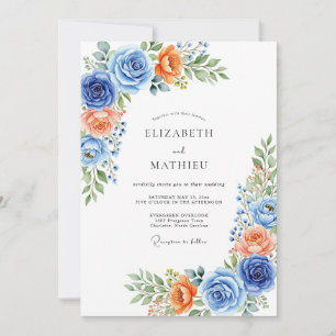 Convite Casamento Romance Botânico Coral Azul