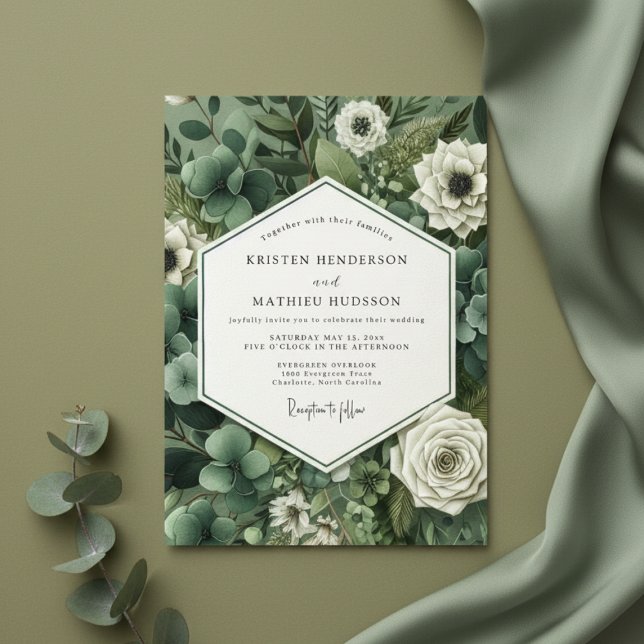 Convite Casamento Romance Botânico Esmeralda (Criador carregado)