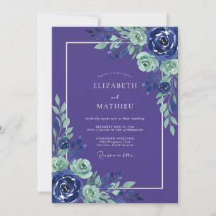 Convite Casamento Romance Botânico Indigo Mint