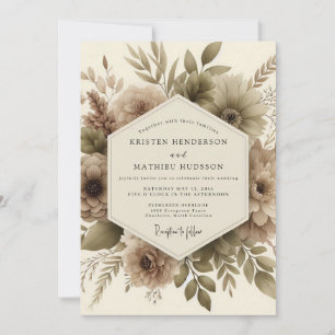 Convite Casamento Romance Botânico Outonal Bege