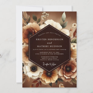 Convite Casamento Romance Botânico Outonal Marrom