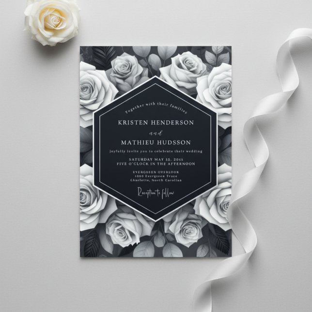 Convite Casamento Romance Botânico Rosa Cinza (Criador carregado)