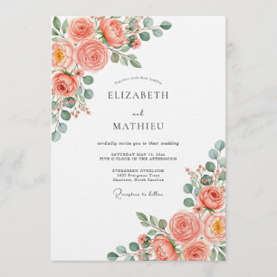 Convite Casamento Romance Botânico Rosa Coral
