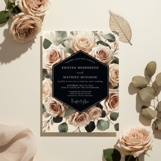 Convite Casamento Romance Botânico Rosa Creme (Criador carregado)