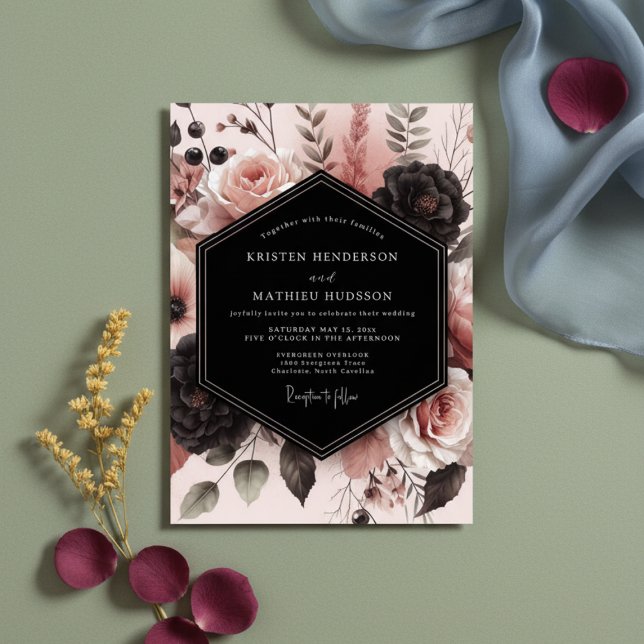 Convite Casamento Romance Botânico Rosa Rubor (Criador carregado)