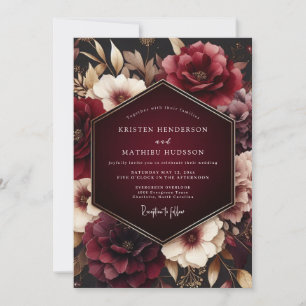 Convite Casamento Romance Burgundy Moody Bloom