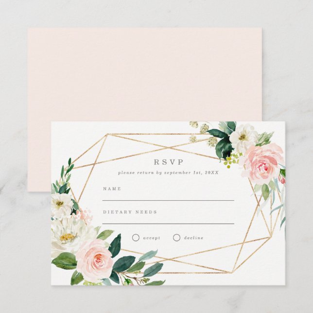 Convite Casamento Romance de Primavera Geométrica RSVP (Frente/Verso)