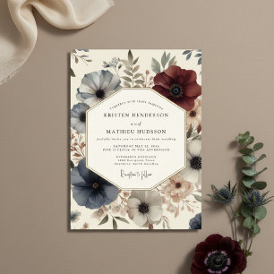Convite Casamento Romance Deep Blue Bloom