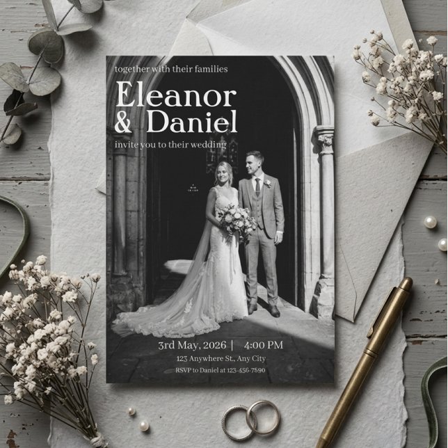 Convite Casamento Romance em Preto e Branco (Criador carregado)