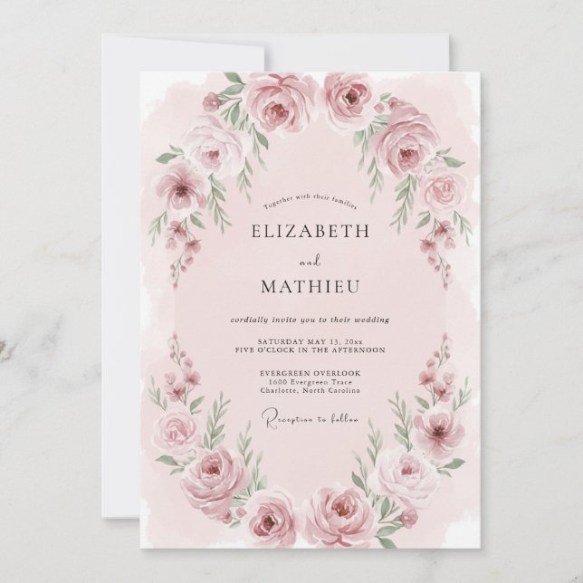 Convite Casamento Romance Etéreo Rosa Bege (Frente)