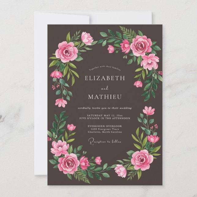 Convite Casamento Romance Exuberante Floral Rosa (Frente)