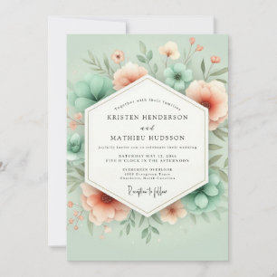 Convite Casamento Romance Fantasia Floral Menta
