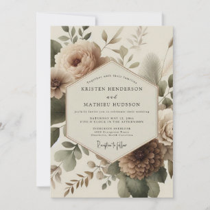 Convite Casamento Romance Flor Beige