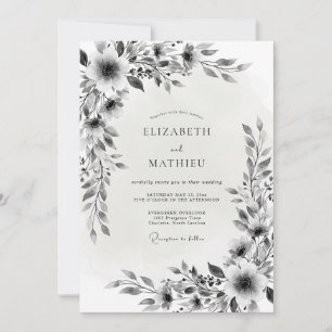 Convite Casamento Romance Flor Black White