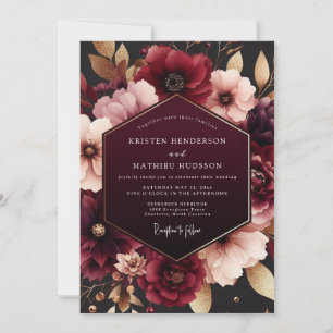 Convite Casamento Romance Flor Burgundy Profunda