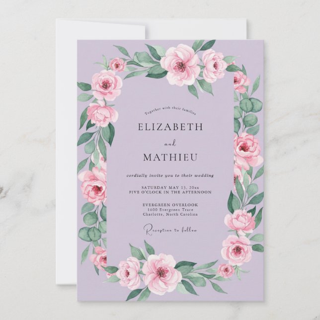Convite Casamento Romance Flor de Alfazema Suave (Frente)