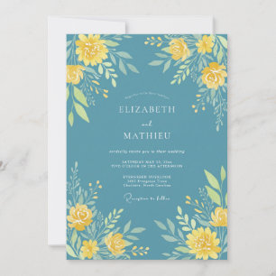 Convite Casamento Romance Flor de Amarelo Azul
