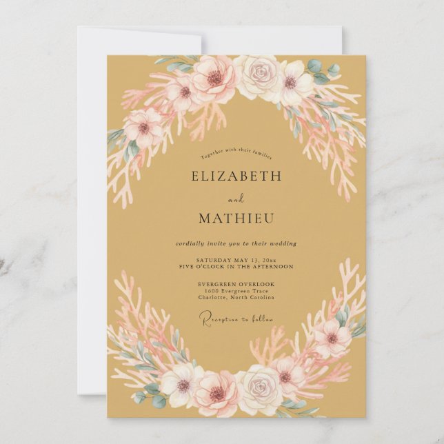 Convite Casamento Romance Flor de Amarelo Mostarda (Frente)