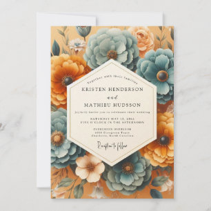 Convite Casamento Romance Flor de Âmbar Verde-azulado