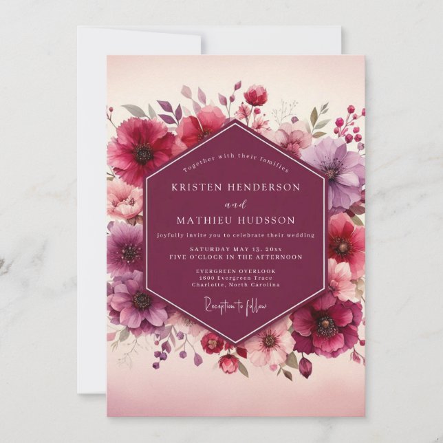 Convite Casamento Romance Flor de Ameixa (Frente)