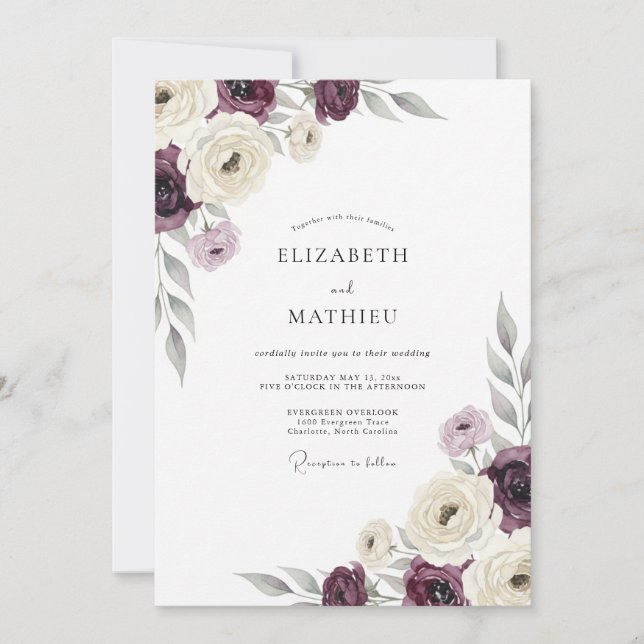 Convite Casamento Romance Flor de Ameixa (Frente)