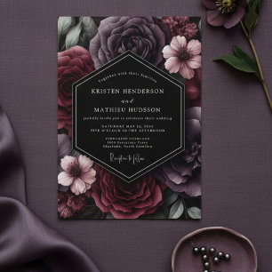 Convite Casamento Romance Flor de Ameixa Escura