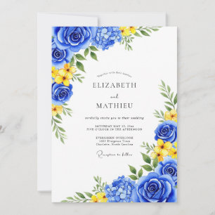Convite Casamento Romance Flor de Azul Real