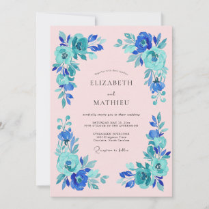 Convite Casamento Romance Flor de Azul Turquesa