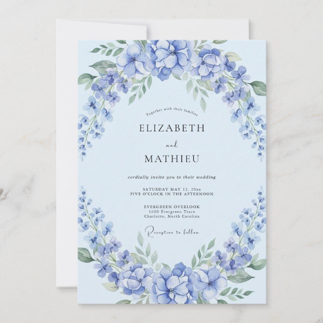 Convite Casamento Romance Flor de Blue Blossom (Frente)
