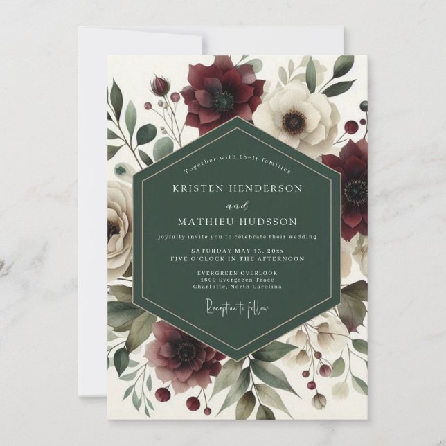 Convite Casamento Romance Flor de Borgonha (Frente)