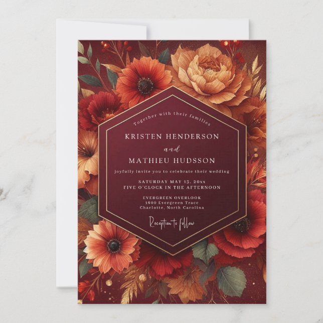 Convite Casamento Romance Flor de Borgonha (Frente)