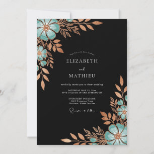 Convite Casamento Romance Flor de Cobre Turquesa