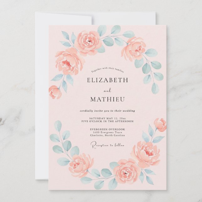 Convite Casamento Romance Flor de Coral Macia (Frente)