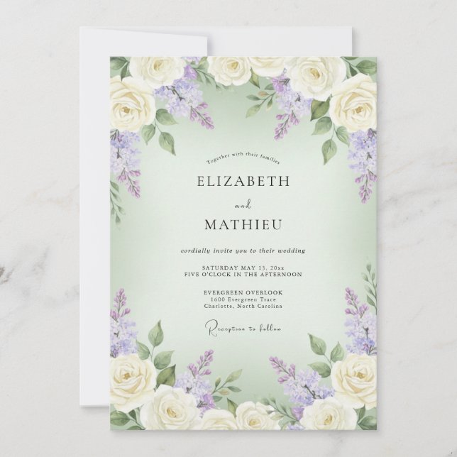 Convite Casamento Romance Flor de Creme de Lavanda (Frente)
