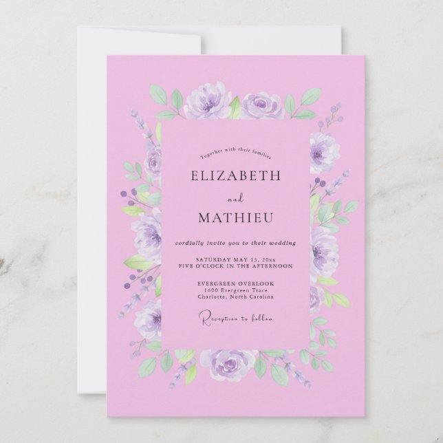 Convite Casamento Romance Flor de Lavanda Suave (Frente)